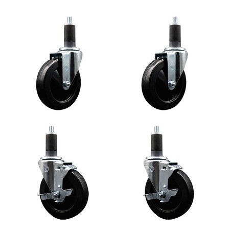 Service Caster 5'' Hard Rubber Wheel Swivel 1-1/4'' Expand Stem Caster Set 2 Brakes, 4PK SCC-EX20S514-HRS-2-TLB-2-114
